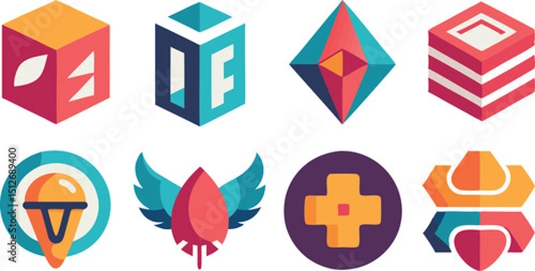 Obraz Set of colorful and geometric logo templates for modern brand identity and business design.