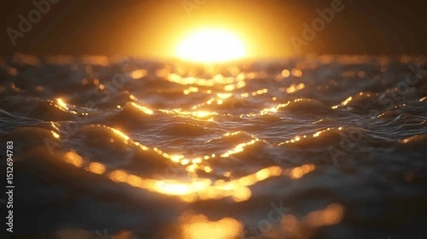 Obraz Golden Sunset Ocean Waves with Sea Surface Texture.