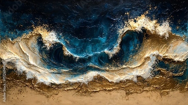 Obraz Golden Waves Crashing on Beach.