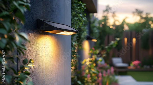 Fototapeta This black solar LED wall light combines energy efficiency and sustainability, beautifully lighting up your outdoor space, even in the rain, with a multi-angle setting