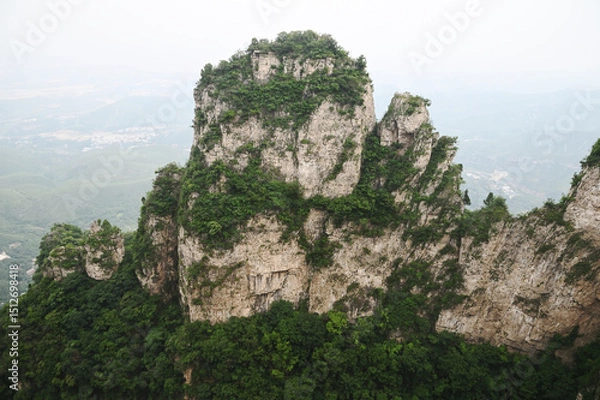 Obraz Various mountain peaks of Yuntaishan Geopark is the most beautiful geopark in Henan Province, China. It is listed as the first geological heritage site in the world and is a 5A-level tourist.