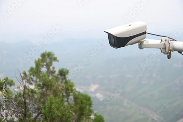 Obraz CCTV installed at Yuntaishan Park is the most beautiful geological park in Henan Province, China..