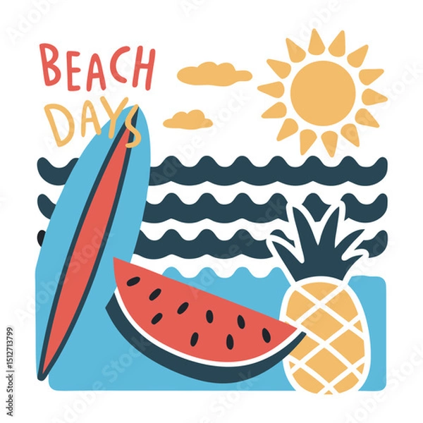 Obraz Playful Beach Days illustration with summer elements