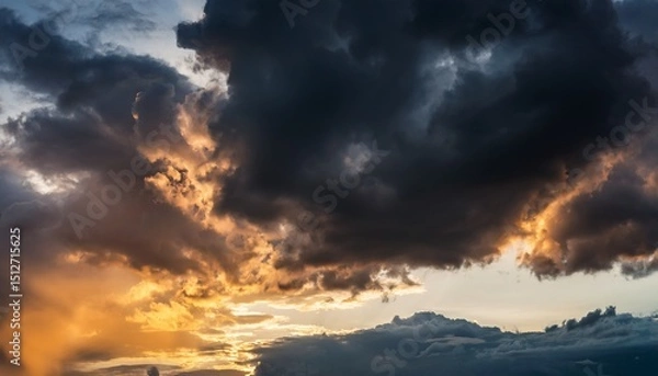 Fototapeta dramatic sky with dark clouds and sunset light