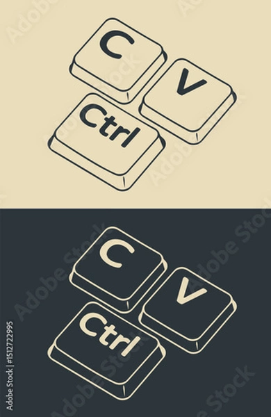 Fototapeta Ctrl c and ctrl v keys ironic illustrations