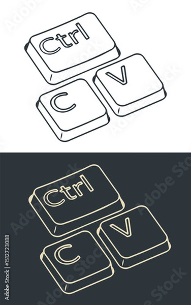 Fototapeta Ctrl c and ctrl v keys stylized ironic illustrations