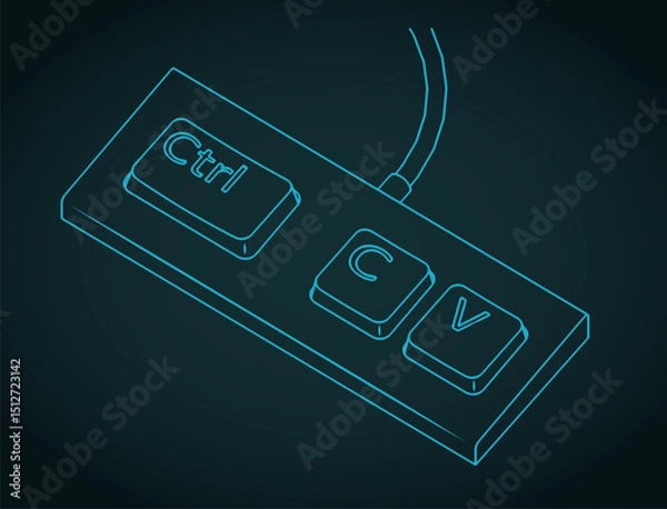 Fototapeta Keyboard with three keys Ctrl C and V ironic illustration