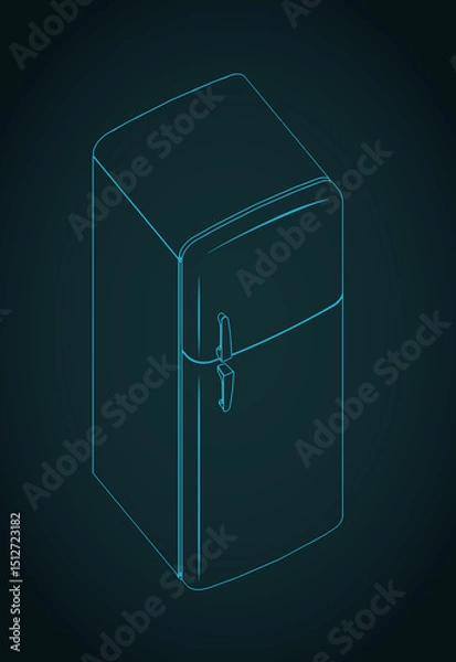 Fototapeta Retro refrigerator isometric blueprint