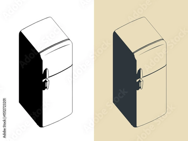 Fototapeta Retro refrigerator isometric illustrations