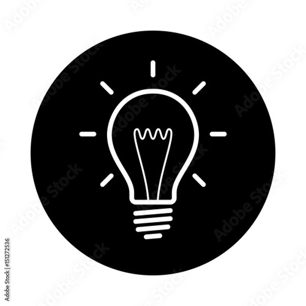 Fototapeta Light bulb circle icon. Black, round, minimalist icon isolated on white background. Light bulb simple silhouette. Web site page and mobile app design vector element.