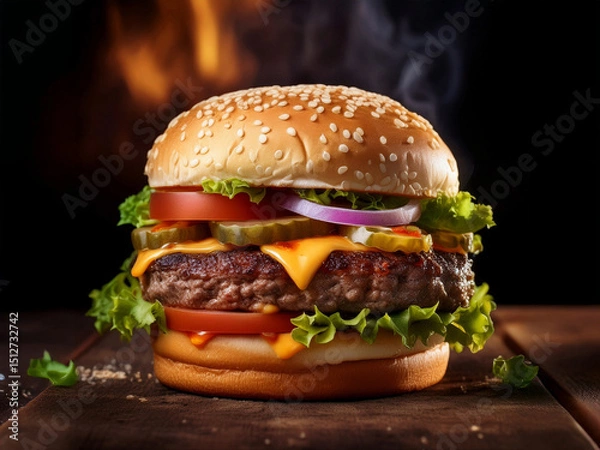 Obraz hamburger on black background