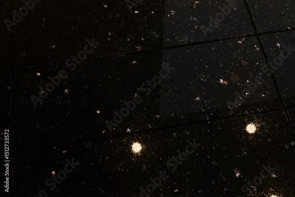 Fototapeta 3D Rendering of black galaxy tiles reflection the light of ceiling