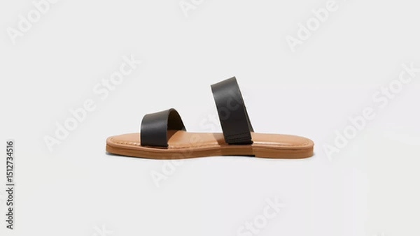 Obraz Stylish black sandals with minimalist design perfect for summer outings, beach walks, and casual gatherings during warm weather