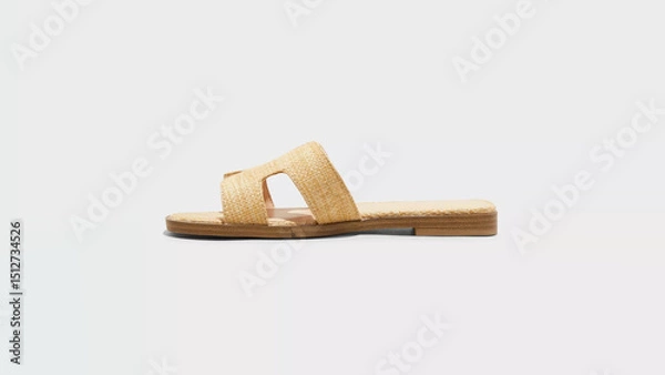 Obraz Stylish tan slip-on sandals perfect for summer outings and casual occasions at the beach or park