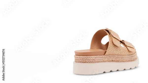 Obraz Stylish beige sandals with woven texture and chunky sole displayed against a simple background