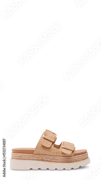 Obraz Stylish beige platform sandals with double straps for summer casual wear