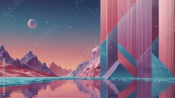 Fototapeta Retro Color Fantasy Lake Scene With Pink and Blue Mountains Dreamwave

