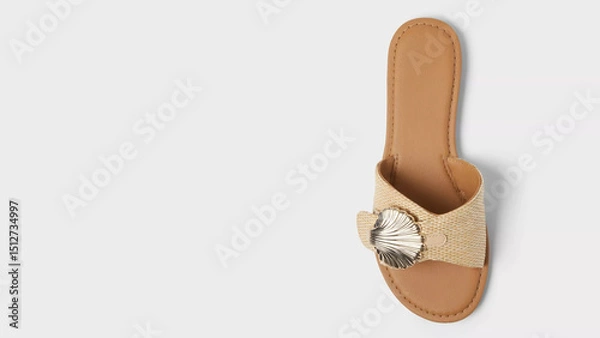 Obraz Stylish beige sandal with shell embellishment perfect for summer outings and beach wear in a modern setting