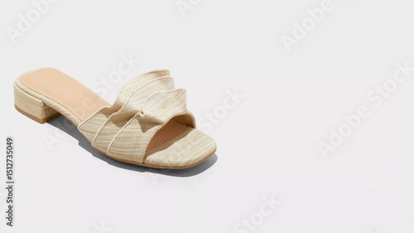 Obraz Stylish beige heeled sandal showcasing ruffle design suitable for summer occasions and casual outings