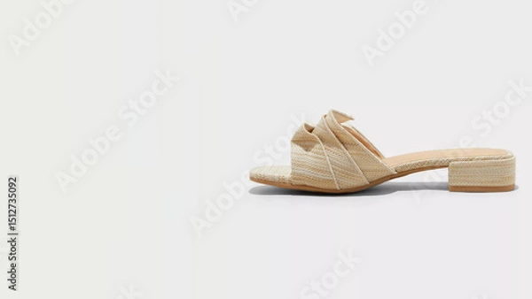 Fototapeta Stylish beige slide sandals with comfortable block heel for casual and dressy occasions