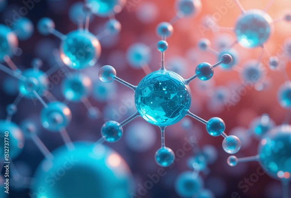 Fototapeta Innovation in Science: Abstract Blue Molecular Pattern for Modern Research