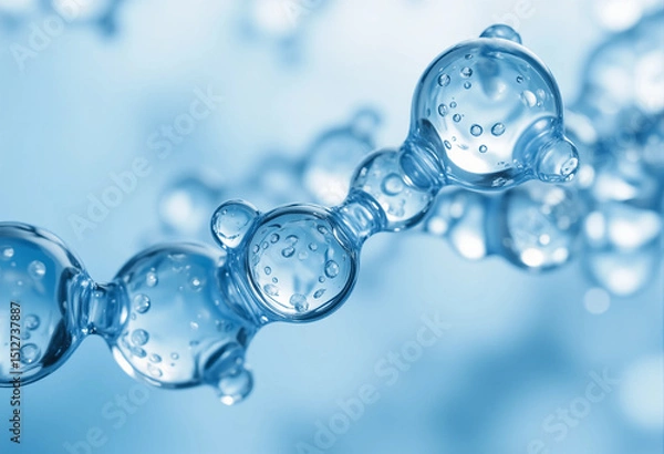 Fototapeta Close-up of Blue Water Molecules Connecting in a Liquid Chain