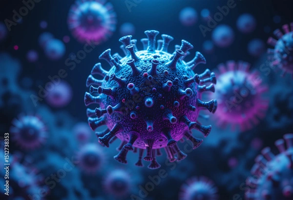 Fototapeta Virology and Science: A Digital Render of a Dangerous Microorganism