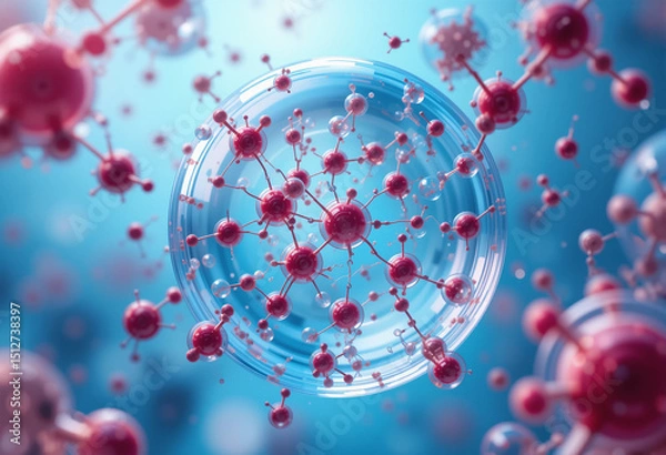 Fototapeta Abstract Cellular Structure: A Central Core with Connecting Atoms