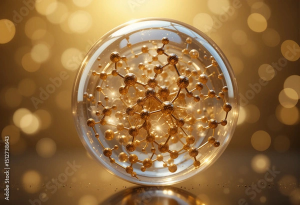 Fototapeta Abstract Alchemy: Golden Molecules Glistening Inside a Spherical Container