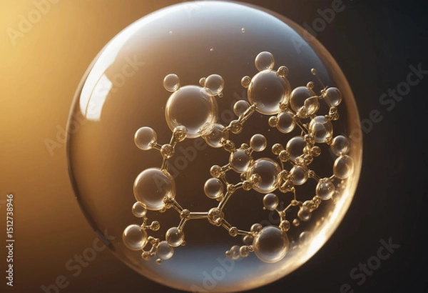 Fototapeta Golden Molecular Structure Encased in a Crystal Sphere, Abstract Science Concept