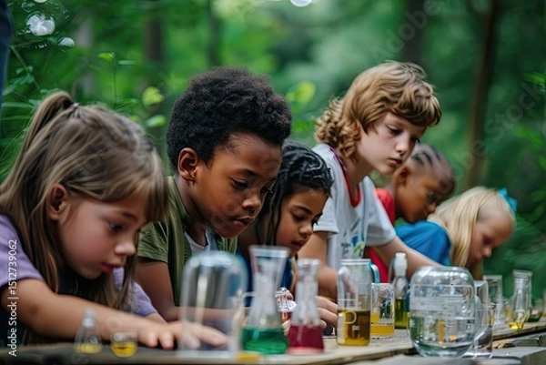 Fototapeta Premium Quality Image of Diverse Group of Young Students in an Outdoor Science Workshop