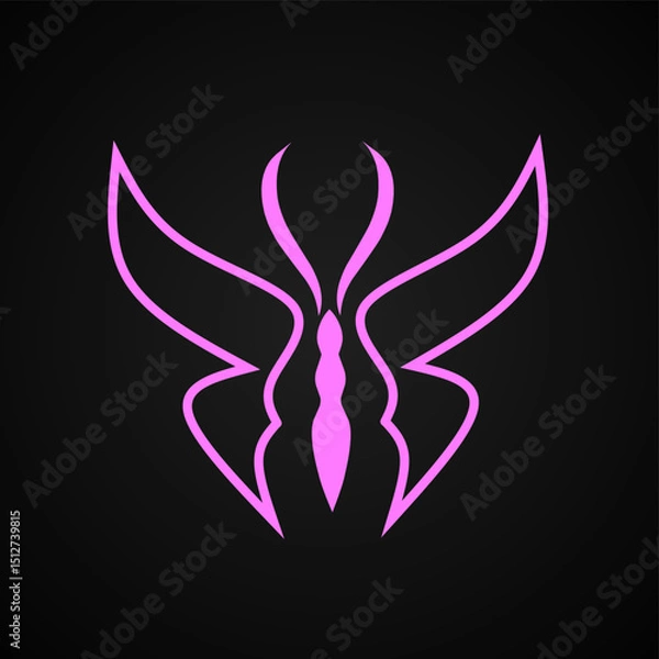 Obraz Elegant Golden Line Art Butterfly Logo on Black Background