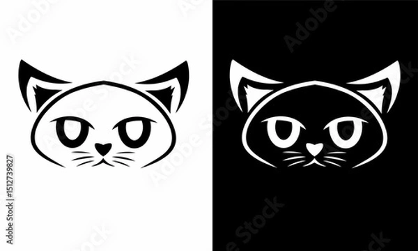 Obraz Minimalist Cat Face Logo in Black and White Contrast Design