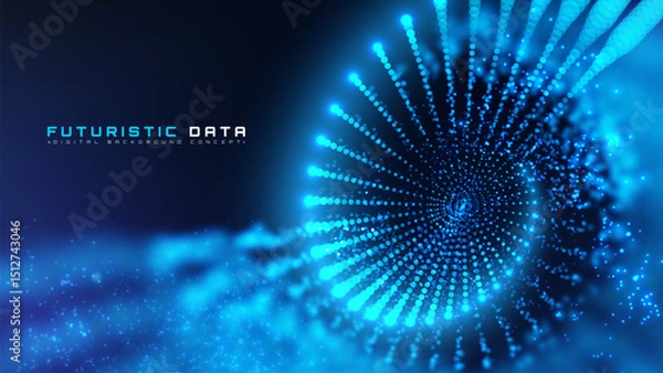 Fototapeta Big digital data flow with abstract glowing particle waves, vector illustration design concept for futuristic technology background, science, cyber security.