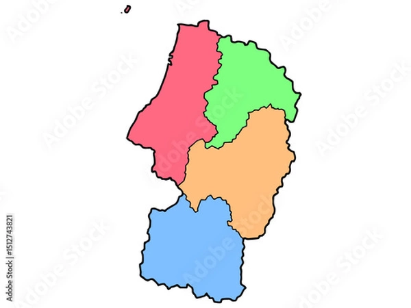 Fototapeta 少しゆるい山形県地図 地域色分け 東北 東日本