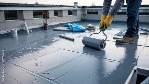 Obraz Flat roof waterproofing with roller