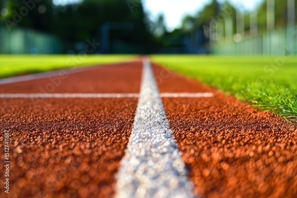 Obraz  White Line on Green College Track Field