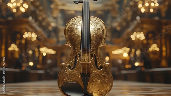 Obraz Elegant Golden Violin Displayed in Luxurious Setting With Warm Lights