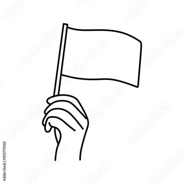 Obraz hand holding flag at the end of simple black and white line art