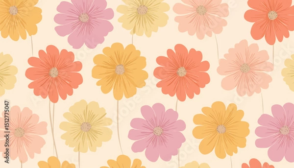 Obraz Pastel Floral Pattern Seamless Design Soft Colors, Pretty Flowers