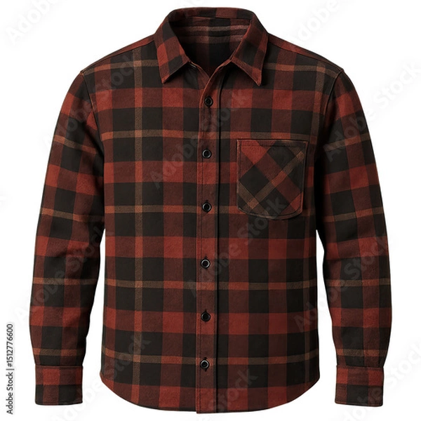 Obraz Men red black plaid flannel long sleeve shirt isolated transparent background