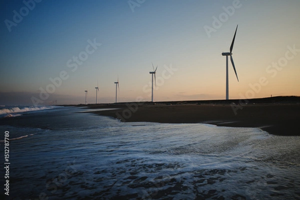 Fototapeta 海岸沿いの風力発電