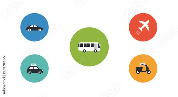 Fototapeta 3D icon of a car surrounded by transport related icons, minimalist design, flat vector illustration, bold colors, geometric shapes, clean aesthetic
