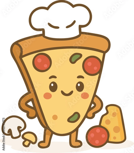 Obraz chef pizza slice character with ingredients