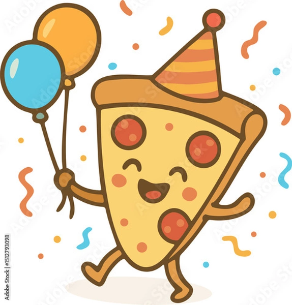 Obraz party pizza slice with balloons and hat