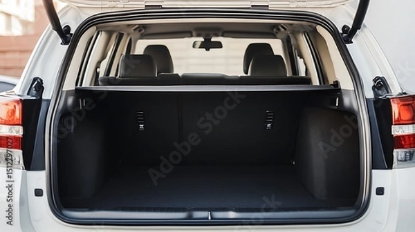 Fototapeta Open Car Trunk with Empty Cargo Space, Transportation, Journey, Travel, Vehicle, and SUV.