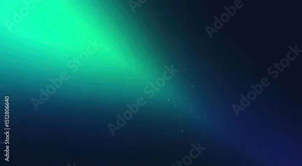 Fototapeta Abstract teal and dark blue gradient background with a bright green light source emanating from the upper left corner and subtle light particles dispersed across the darker areas