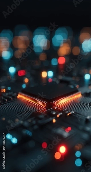 Obraz Glowing Processor Chip On Circuit Board