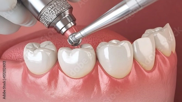 Obraz Close up of dentist's hand using a dental drill to prepare a tooth for a filling