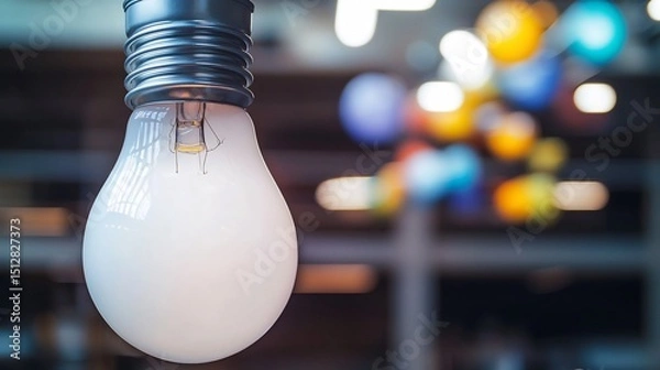 Obraz Close up of white light bulb with a spiral filament an old electric lamp hanging in an industrial warehouse a futuristic energy efficient smart bulb an artistic arrangement of colorful light bulbs